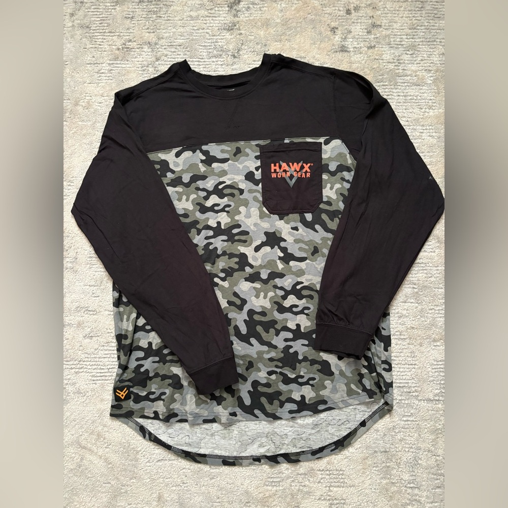 Men’s Black Camouflage Hawx Work Gear Long Sleeve Shirt Size XL